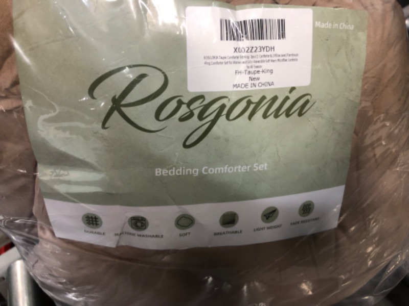 Photo 2 of **PREVIOUSLY OPENED, NOT IN ORIGINAL PACKAGING** ROSGONIA Taupe Comforter Set King- 3pcs (1 Comforter & 2 Pillowcases) Farmhouse King Comforter 104"x90" Taupe