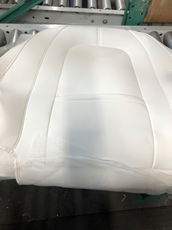 Photo 3 of **MINOR DAMAGE - SMALL TEAR, SEE PHOTOS** Basenor Tesla Model 3 Model Y Model S Model X Leather Seat Back Kick Protectors Kick Mats White Set of 2