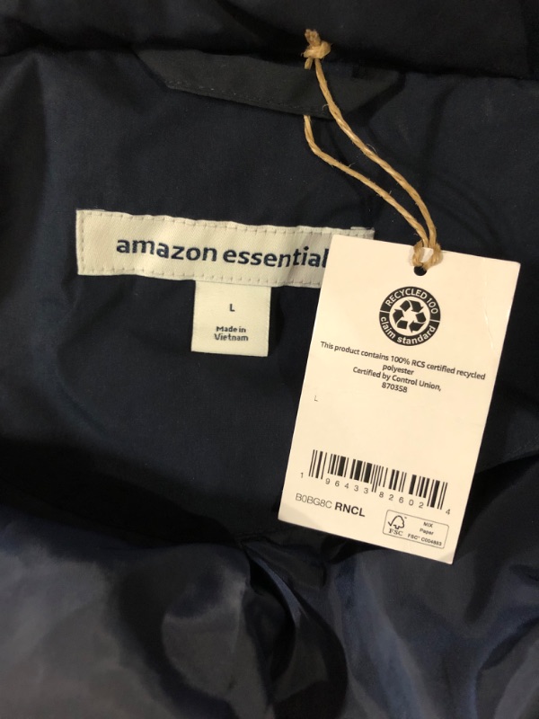 Photo 1 of **LIKE NEW, PREVIOUSLY OPENED** Amazon Essentials Men's Recycled Polyester Hooded Long Puffer Large Navy