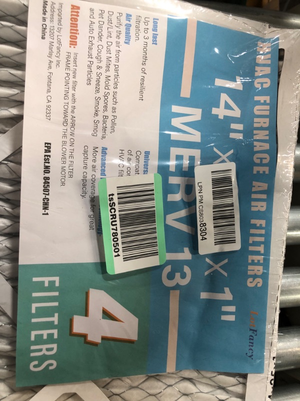 Photo 1 of **LIKE NEW, FACTORY SEALED, MINOR DAMAGE-BENT** LotFancy 14x25x1 Air Filters, MERV 13 AC Furnace Filters, 4 Pack Pleated Air Conditioner HVAC Filters (Actual Size: 13.75 x 24.75 x 0.75 Inches) MERV 13 14x25x1(4 Pack)