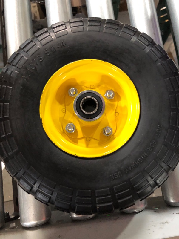 Photo 1 of ** LIKE NEW, PREVIOUSLY OPENED** Parts Camp 4.10/3.50-4 tire and wheel flat free, 10" Solid Tire Wheel Garden Cart Wheels Wheelbarrow Wheels For Trailer/dolly/Dump Cart/Hand Truck/Wagon with 5/8" Bearings 2.1" Offset Hub(2 Pack)