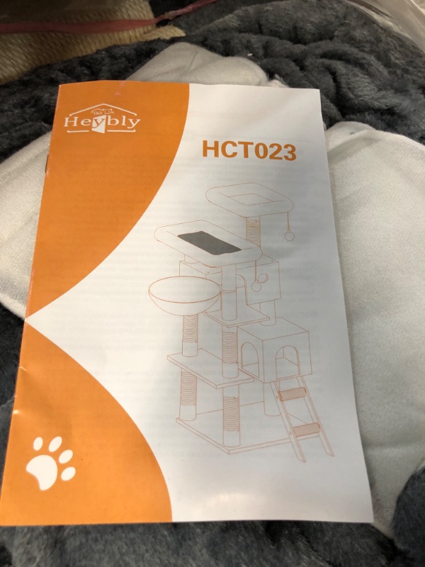 Photo 2 of **LIKE NEW -OPEN BOX** Heybly Cat Tree, Cat Tower for Indoor Cats ,Multi-Level Cat Furniture Condo for Large Cats with 2 Padded Plush Perch, Cozy Basket and Scratching Posts HCT023G Smoky Gray