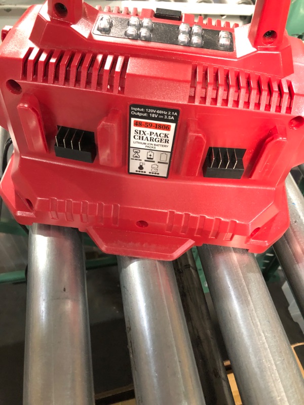 Photo 4 of KUNLUN 6 Port Charger Compatible for Milwaukee M 18 Battery, Replace for 48-59-1806 M 18 6 Port Charger, with LED Indicator Charge Choose Button Wall-Hole