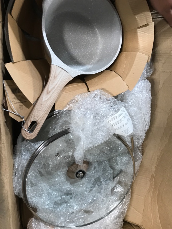 Photo 2 of (USED AND DAMAGED) CAROTE Pots and Pans Set Nonstick, White Granite Induction Kitchen Cookware Sets, 10 Pcs Non Stick Cooking Set w/ Frying Pans & Saucepans(PFOS , PFOA Free) 10 pcs White Granite Cookware Set