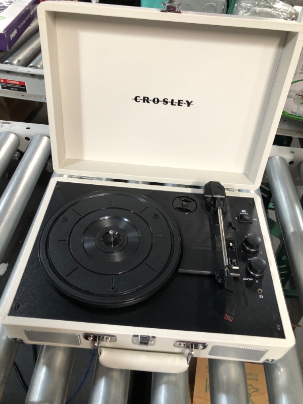 Photo 4 of Crosley CR8005F-WS Cruiser Plus Vintage 3-Speed Bluetooth in/Out Suitcase Vinyl Record Player Turntable, White Sand Bluetooth In/Out White Sand