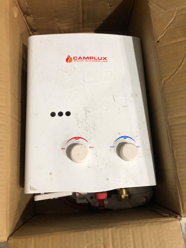 Photo 4 of *SEE NOTES/FOR PARTS*
 CAMPLUX 5L 1.32 GPM Outdoor Portable Propane Tankless Water Heater with 12V 1.2GPM DC Water Pump 35PSI