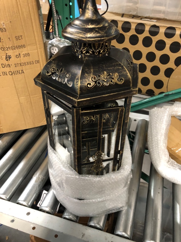 Photo 5 of  *SEE NOTES* JHY DESIGN Set of 3 Decorative Candle Lanterns 20.5''&14"&10" H Outdoor Candle Lanterns Vintage Metal Cand leholder for Indoor Outdoor, Events, Parities and Weddings(Black with Gold Brush) Black Set of 3 20.5''&14"&10" H