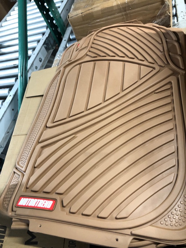 Photo 3 of Motor Trend 3-Row Heavy Duty Rubber Floor Mats & Liners for Car SUV Van, Front 2nd & 3rd Row Durable Polymerized Latex Full Interior Protection, Extra-High Ridgeline Design, Beige