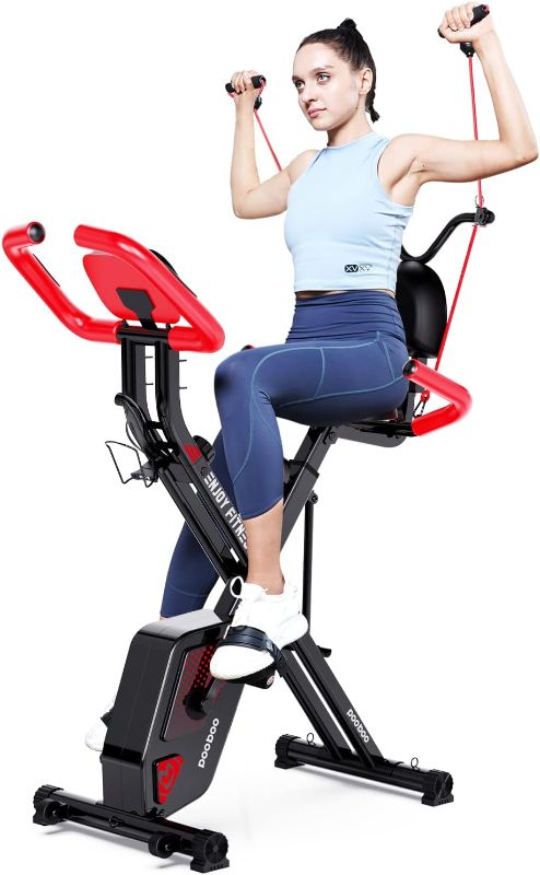 Photo 1 of **SEE NOTES**
pooboo Folding Exercise Bike, Foldable Fitness Stationary Bike Machine, Upright Indoor Cycling Bike, Magnetic X-Bike with 8-Level Adjustable Resistance, Bottle Holder & Back Support Cushion for Home Gym Workout
