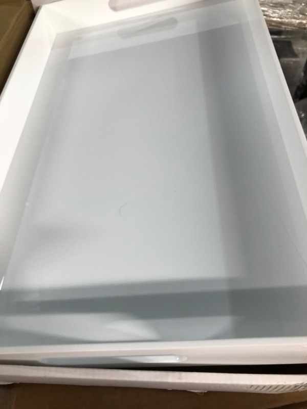 Photo 1 of ***LARGE CRACK - SEE PICTURES***
Glossy White Sturdy Acrylic Serving Tray with Handles-12x20 Inch
