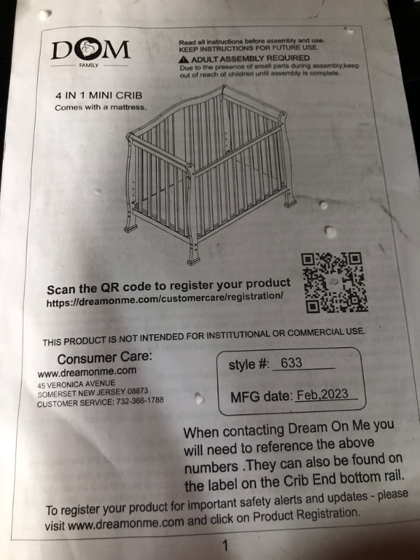 Photo 2 of Dream On Me Naples, 4 in 1 Convertible Mini Crib with Dream On Me 3 Portable Crib Mattress, White Black Crib + Mattress