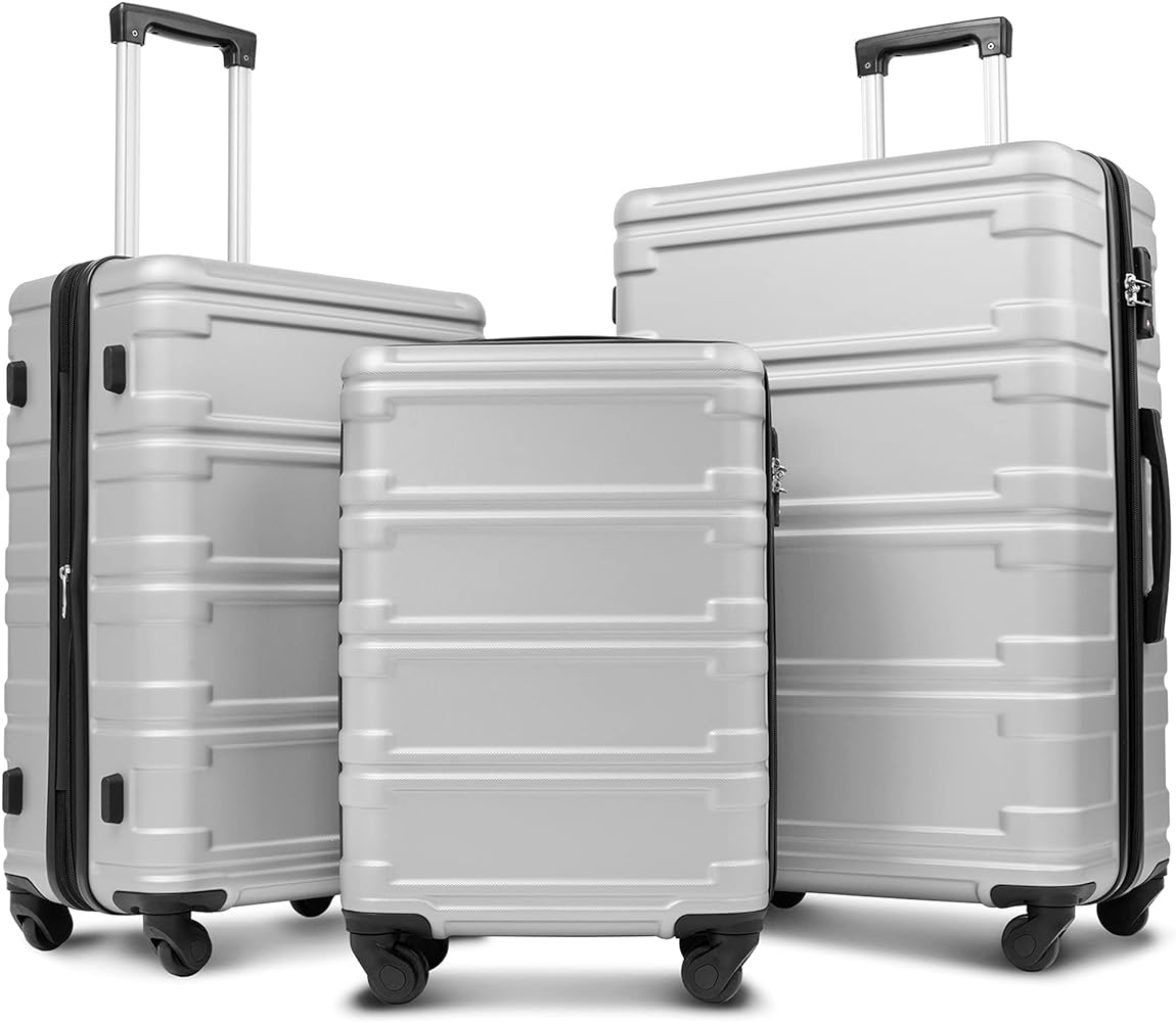 Photo 1 of Merax Luggage Hard Shell Suitcases Set Expandable Lightweight ABS Suitcase 20”24”28” (3 Pcs Set-Silver)