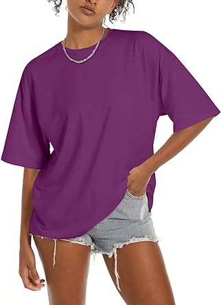 Photo 1 of JUNING Women's T Shirts Oversized Short Sleeve Round Neck (LG)