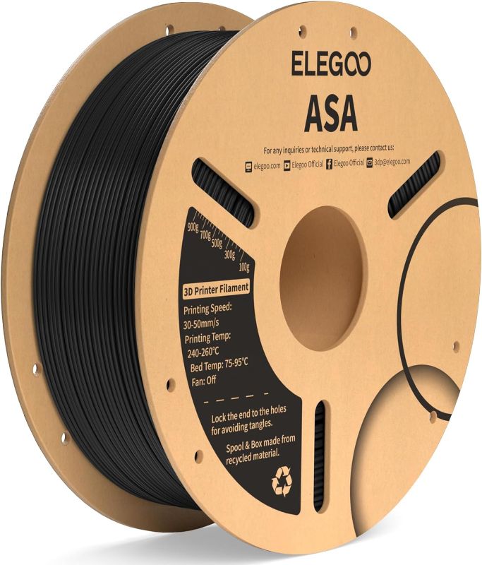 Photo 1 of ELEGOO ASA Filament 1.75mm Black 1KG, UV & Weather Resistant 1kg Spool (2.2lbs)