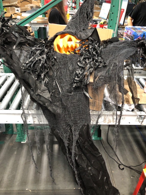 Photo 2 of Haunted Hill Farm 57-in. Animatronic Scarecrow Crow The Headless Indoor or Covered Outdoor Halloween Decoration 