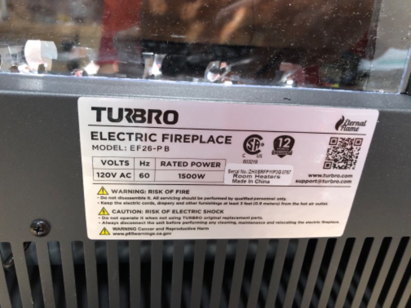 Photo 3 of **PARTS ONLY**
TURBRO Eternal Flame 26-Inch Infrared Quartz Electric Fireplace Log Heater, 