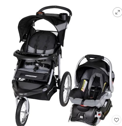 Photo 1 of Baby Trend Expedition Jogger Travel System, Millennium White + Baby Trend EZ Flec Loc 32 Infant Car Seat Base, Black