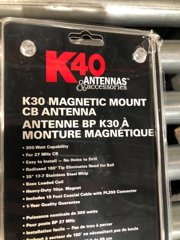 Photo 2 of K40 Model K-30 35" Magnet Mount Stainless Steel CB Antenna, 300 Watts , Black