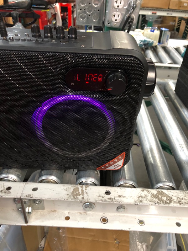 Photo 1 of **POWERS ON BUT UNABLE TO FULLY TEST**
Portable Karaoke Machine, VeGue Bluetooth PA System with 6.5” Subwoofer, Colorful LED Lights, 2 UHF Wireless Mics, Ideal for Various Indoor/Outdoor Activities(VS-0650)