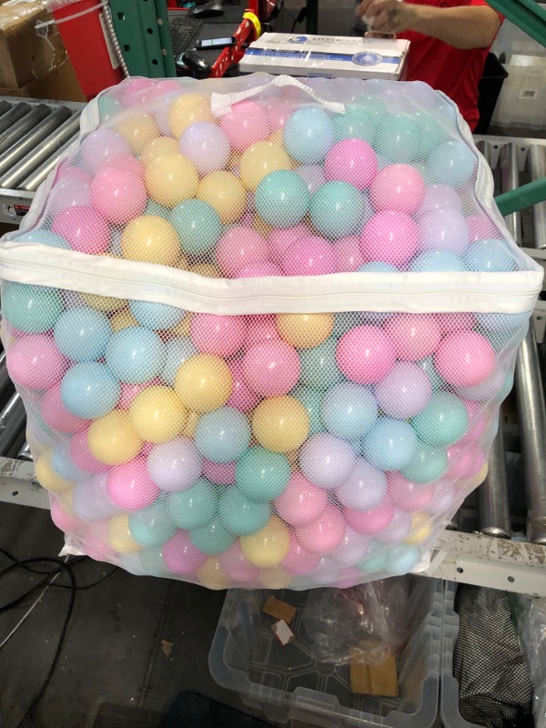 Photo 3 of Amazon Basics BPA Free Crush-Proof Plastic Ball Pit Balls with Storage Bag,6 Pastel Colors 1,000 Balls