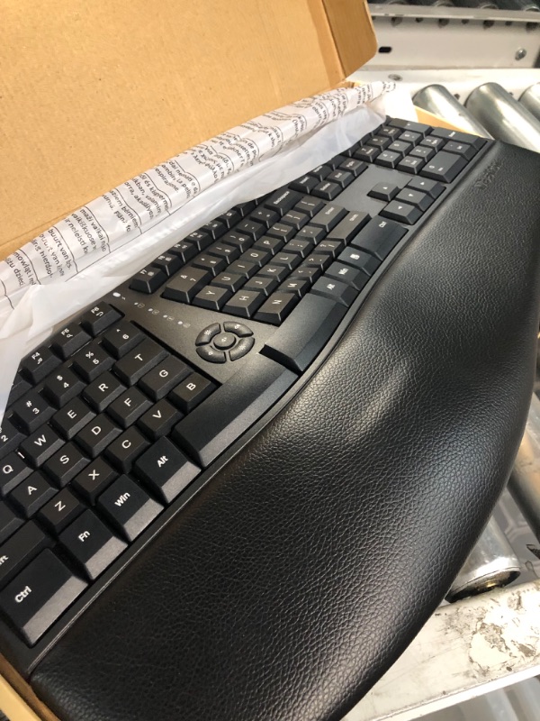 Photo 3 of MEETION Ergonomic Keyboard, Split Wireless Keyboard with Cushioned Wrist, Palm Rest, Curved, Natural Typing Full Size Rechargeable Keyboard 