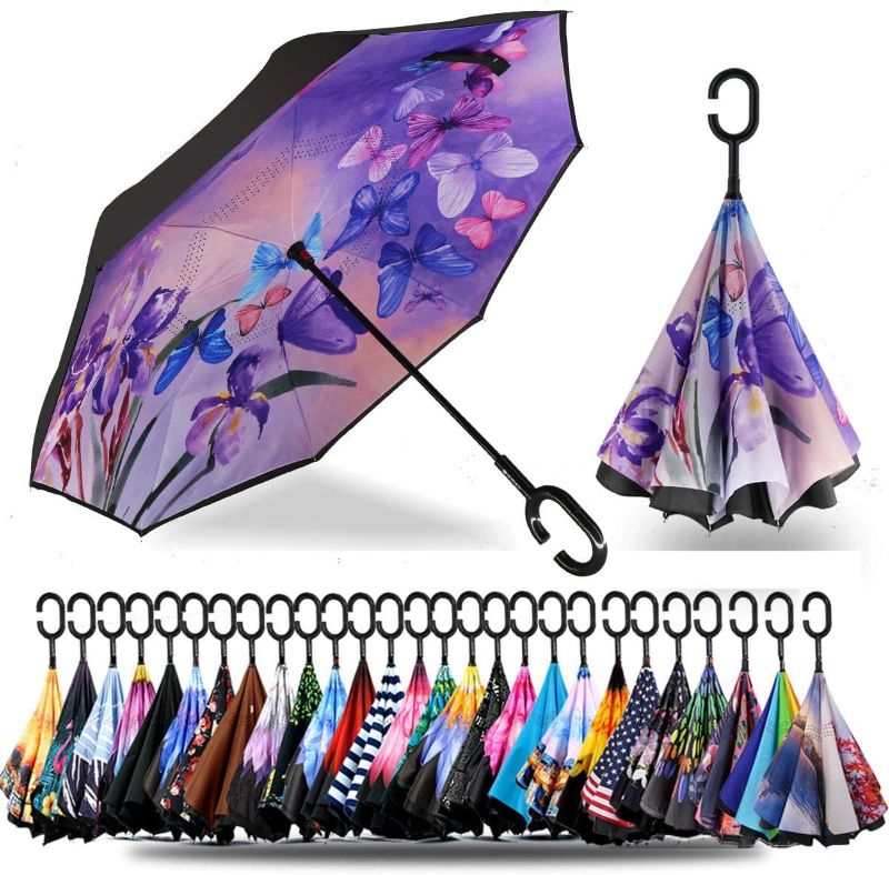 Photo 1 of [STOCK PHOTO]
SIEPASA 32 Inch Inverted Reverse Upside Down Umbrella, Extra Large Double Canopy Vented Windproof Waterproof Stick Umbrellas (Elsa's snow)