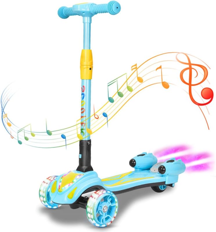 Photo 1 of 3 Wheel Scooter for Kids, Toddler Scooter with Bluetooth Music Speaker Steam Sprayer LED Lights Aluminum Alloy T-Bar, Folding Kick Scooters