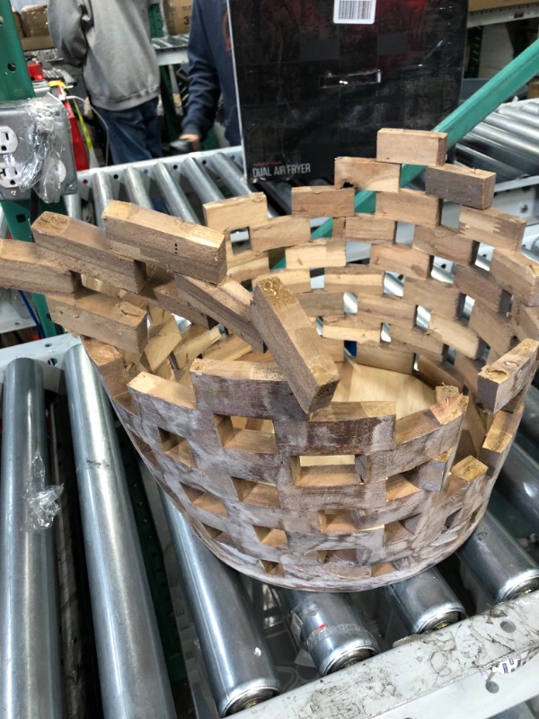 Photo 2 of ***BROKEN***Amazon Aware Outdoor RecycledCheckered Wood Stool and Plant Stand, Dark Grey Burnt Natural Oval Checkered