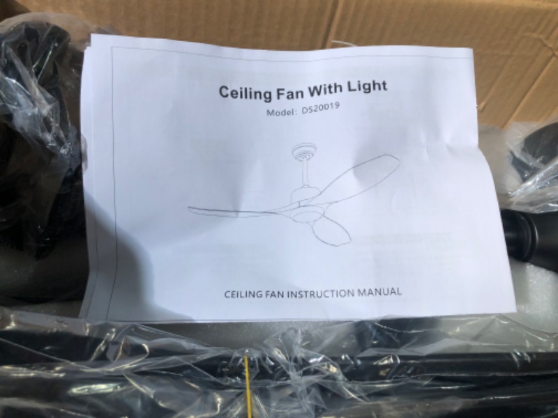 Photo 4 of * used item * please see all images * 
Wozzio Ceiling Fan 52" Ceiling Fans with Lights Remote Control,Black Ceiling Fan 3CCT 22W Dimmable LED Light,3 