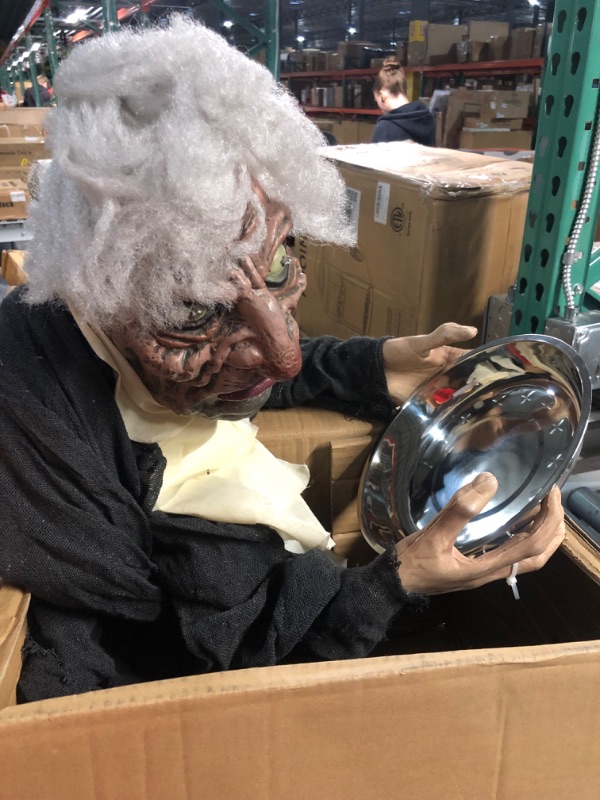 Photo 3 of Haunted Hill Farm HHMAN-1FLSA Life-Size Animated Moaning Butler Prop Holding Silver Tray, 