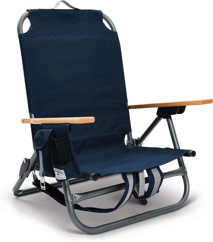 Photo 1 of Sport-Brella SunSoul Folding Light-Weight Backpack Beach Chair,Cup Holders|Arm Rest|Foldable, Aluminum, Navy