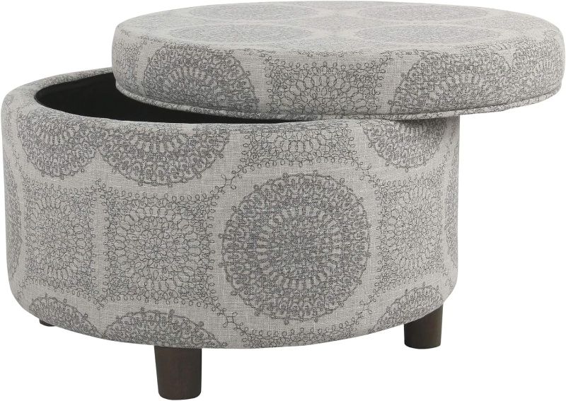 Photo 3 of (READ NOTES) HomePop Round Storage Ottoman, Gray 24.0 In. X 24.0 In. X 17.0 In.