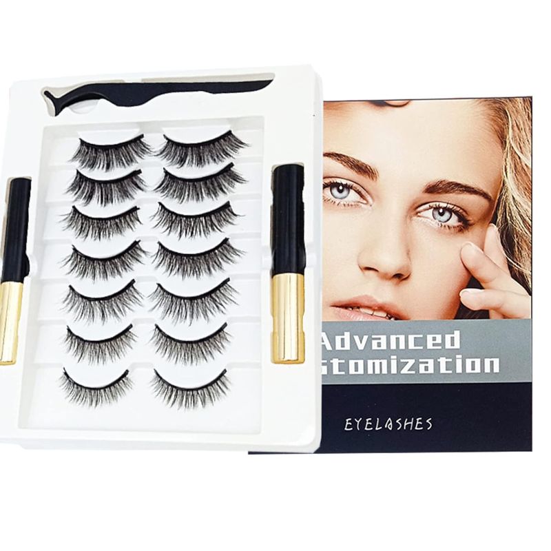 Photo 1 of [7Pairs] Magnetic Eyelashes and Eyeliner Kit, Reusable Magnetic Lashes with Eyeliner and Tweezers, 3D Natural Look False Eyelashes, No Glue Needed (7pairs)
