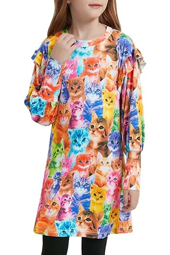 Photo 1 of QPANCY Girls Long Sleeve Ruffle Dress Casual Lantern Sleeve Dress A-Line Midi Ribbed Dress size 8-9
