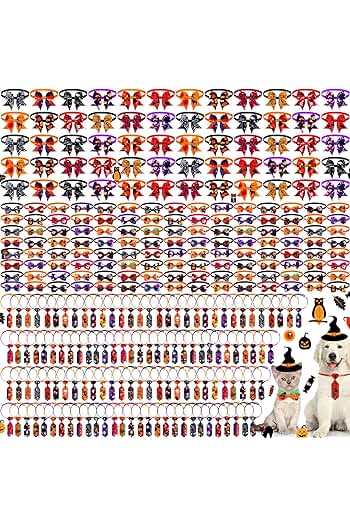 Photo 1 of 300 Pcs Halloween Dog Bows Ties Collars Bulk 