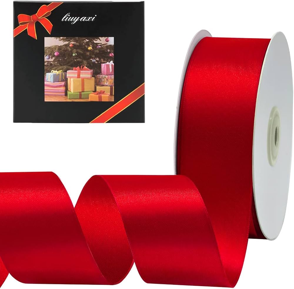 Photo 1 of 2PK-d Color Double Faced Red Satin Ribbon 1-1/2" X 50 Yards, Ribbons Perfect for Crafts, Wedding Decor, Bow Making, Sewing, Gift Package Wrapping and More