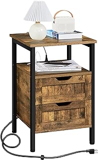 Photo 1 of STOCK PHOTO 
Yaheetech Nightstand with Charging Station, Bedside Table with USB Ports and Power Outlets, Bedside Cupboard Rustic Brown