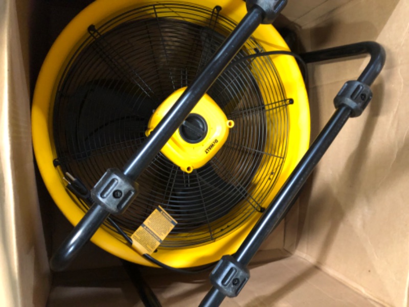 Photo 2 of **DAMAGED**DEWALT DXF-2042 High-Velocity Industrial,Floor,Drum,Barn,Warehouse Fan Heavy Duty Mover Portable Air Circulator 3-Speed Adjustable Tilt, 20", Yellow