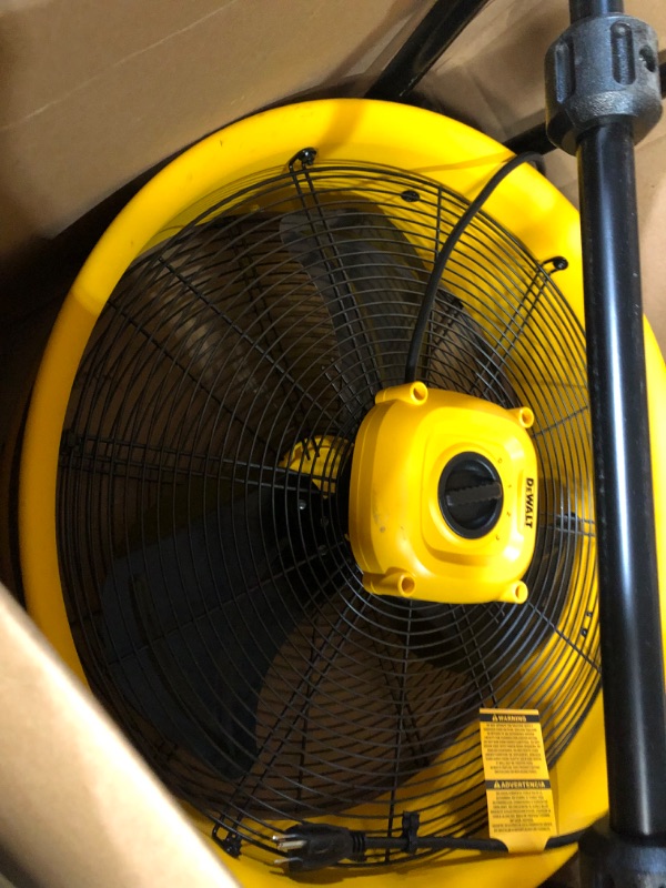 Photo 3 of **DAMAGED**DEWALT DXF-2042 High-Velocity Industrial,Floor,Drum,Barn,Warehouse Fan Heavy Duty Mover Portable Air Circulator 3-Speed Adjustable Tilt, 20", Yellow