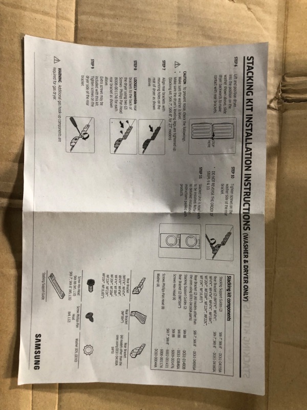 Photo 3 of ***NO HARDWARE**SAMSUNG Stacking Kit for 27” Wide Front Load Washer and Dryer Combo, Small Space Saving Solution for Stackable Laundry Machine Sets, All Parts Included, SKK-8KLPNPMCN6669257
