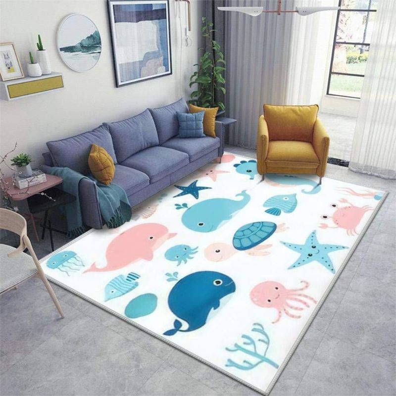 Photo 1 of Cute Vector Ocean Set with sea Creatures for Girls and Boys Summer Area Rugs Floor Mat Non Slip Throw Rugs Soft Door Mat Nursery Carpet for Living Room Home Indoor Outdoor Runner Rugs Yoga Mat