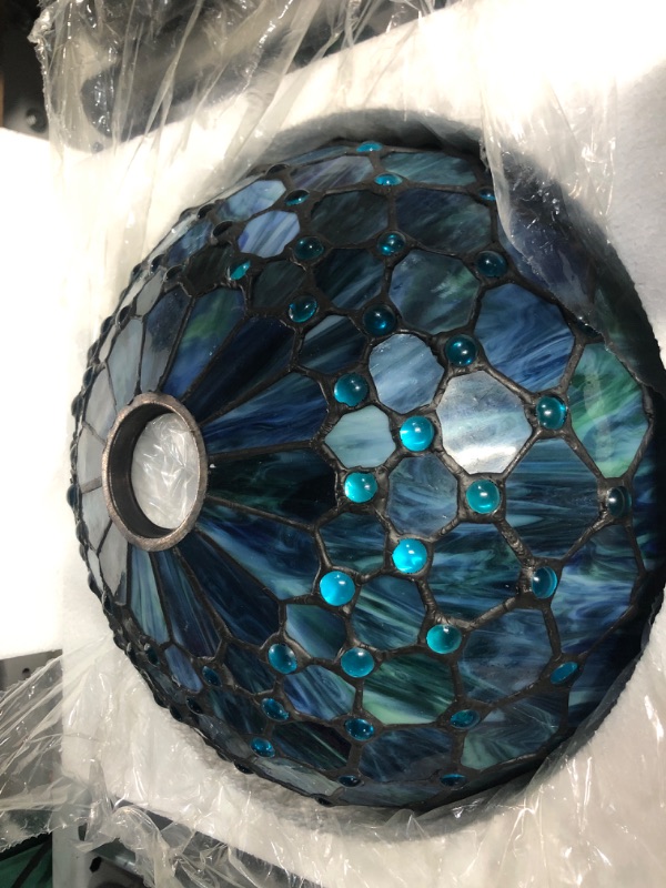 Photo 2 of ZJART Tiffany Pendant Light Fixture 12 Inch Handmade Blue Stained Glass Shade Swag 