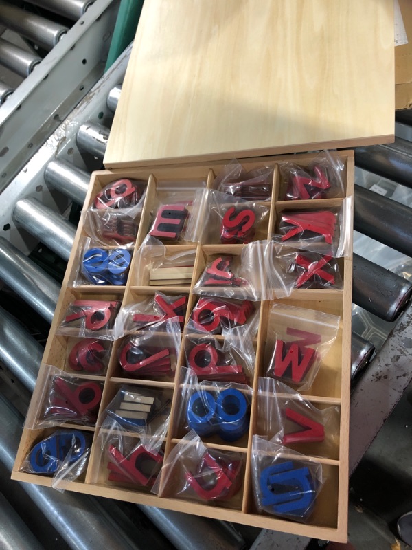 Photo 1 of Elite Montessori Wooden Movable Alphabet with Box Preschool Spelling Learning Materials (Red & Blue, 5mm Thick)