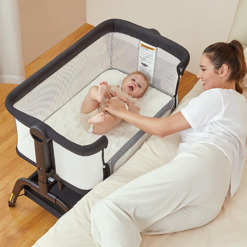 Photo 1 of BabyBond Baby Bassinet for Baby, 3 in 1 Bassinet Bedside Sleeper with Soft Mattress and Sheet, 6 Height Adjustable Cosleeper Bedside Crib, 4-Sided Mesh
