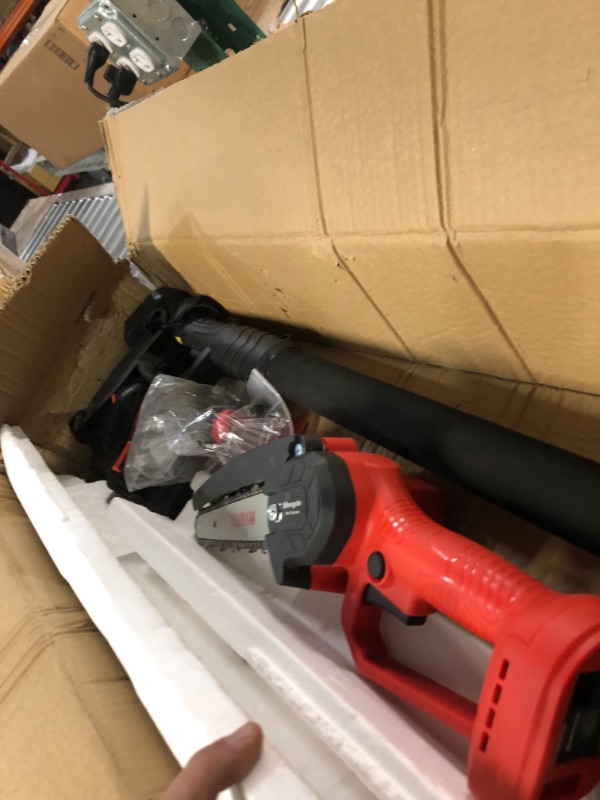 Photo 1 of 2-IN-1 Mini Chainsaw & Pole Saw, Shengsite 6-Inch Brushless Chainsaw with 2Pcs Battery, 15-Foot Reach Cordless Pole Saw for Gardening Tree Branch Trimming 2-in-1 Pole Saw Red