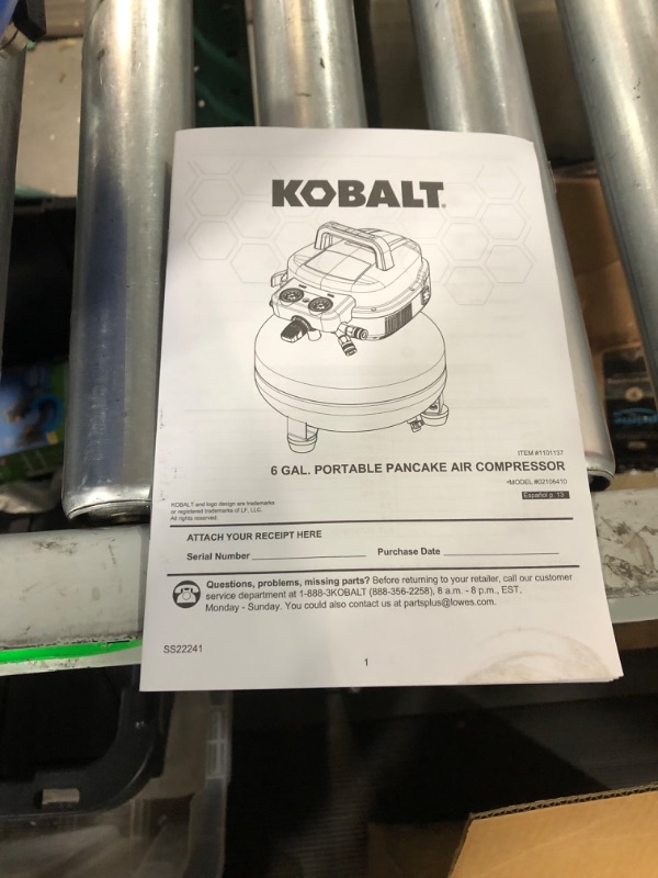 Photo 5 of ***POWERS ON - DIRTY***
Kobalt 6-Gallons Portable 150 PSI Pancake Air Compressor