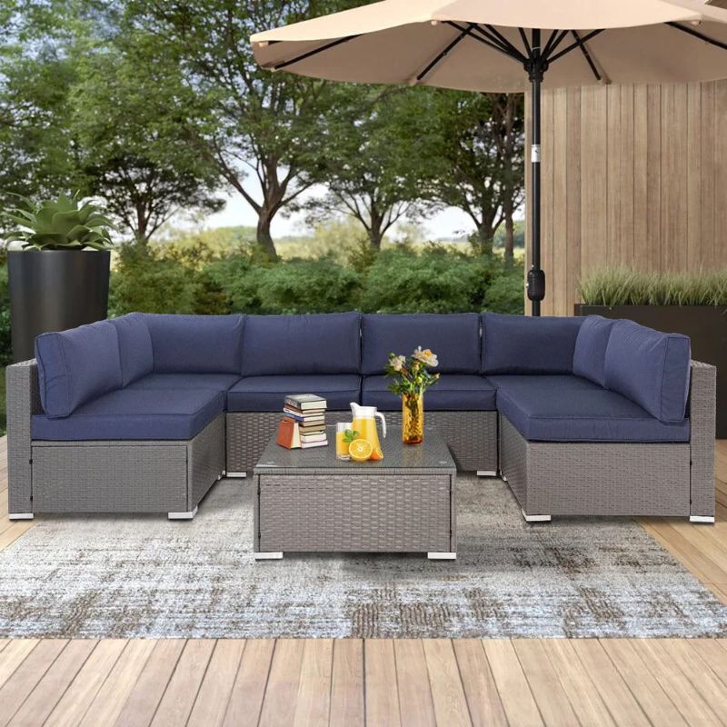 Photo 1 of ***BOX 1 OF 3 ONLY - BOXES 2 OF 3 AND 3 OF 3 NOT INCLUDED - FOR PARTS - CANNOT BE ASSEMBLED***
SUNCROWN 7 Pieces Patio Furniture Grey Wicker Sectional Set