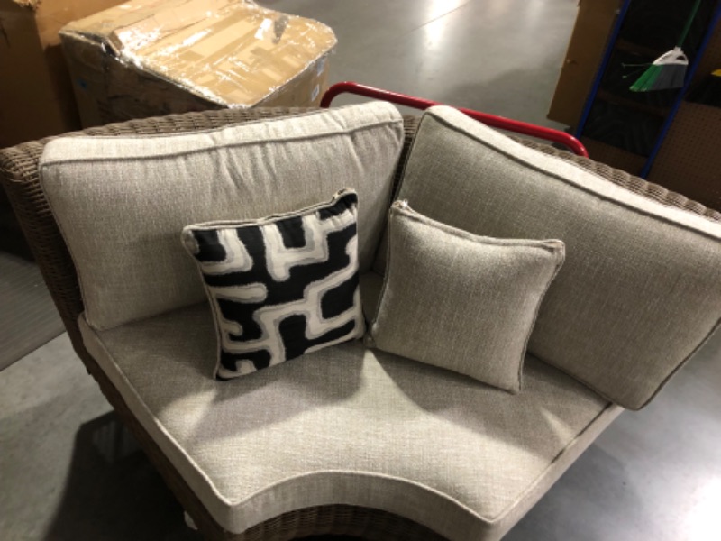 Photo 4 of *ALREADY ASSEMBLED*
Signature Design by Ashley Beachcroft Farmhouse Outdoor Patio Wicker Curved Corner Chair, Beige