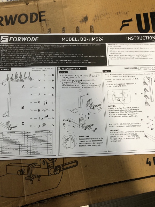 Photo 3 of FORWODE Hitch Bike Rack, Anti-sway Structure Bike Rack for Car, Max 140 lbs for 4 Bike, 2" Receiver B-UPGRADE LOCKING 4 Bike