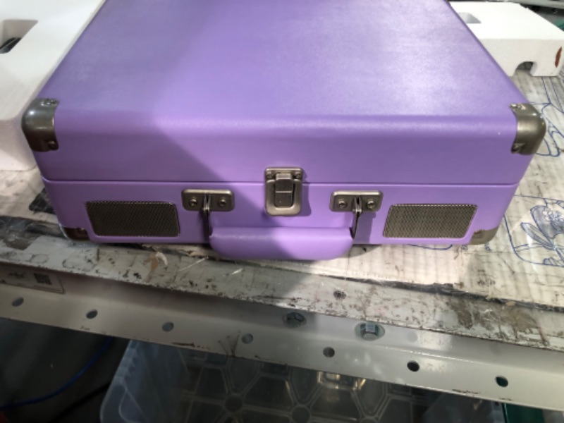 Photo 3 of Arkrocket Curiosity Bluetooth Turntable Retro Suitcase 3-Speed Record Player with Built-in Speakers (Lavender)